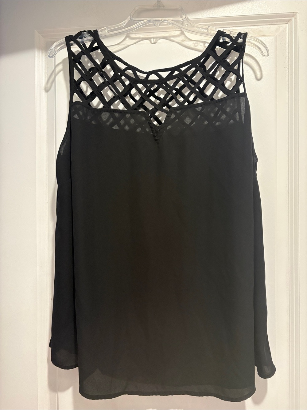 torrid Black Sleeveless Top with Lattice Yoke